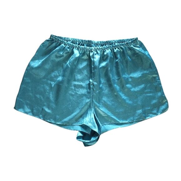 VTG 80s Turquoise Satin Sleeveless Top And Shorts Pajama Set Size 1X *Med/ Lrg - Picture 5 of 15